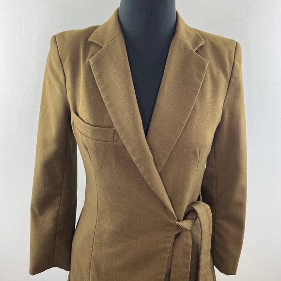 THEBE MAGUGU Green Brown Cotton Notched Lapel Side Tie Career Blazer Jacket XS - Picture 2 of 10
